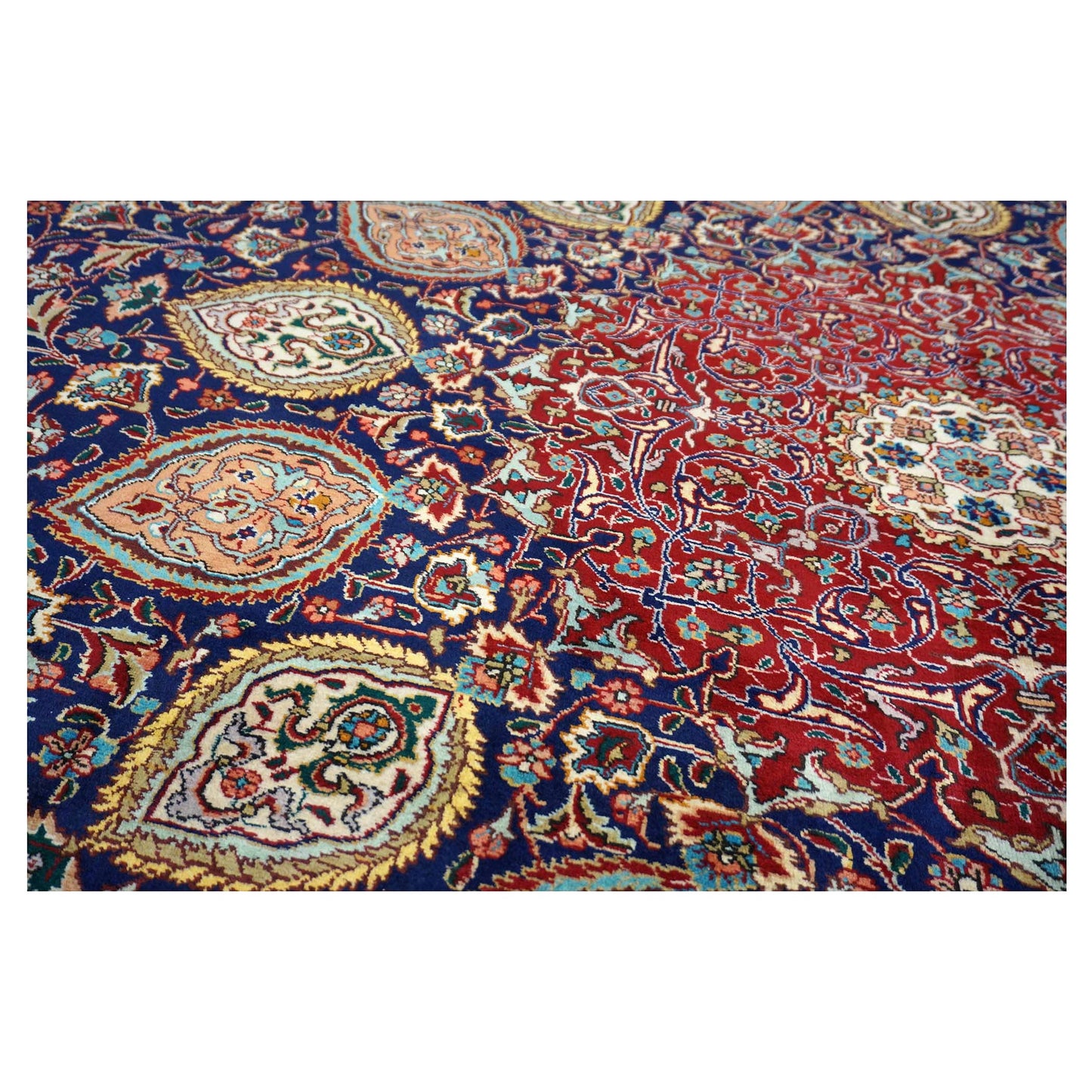 Antique Persian Tabriz Wool 12 x 19 Red, Blue & Orange Handmade Area Rug #9902618