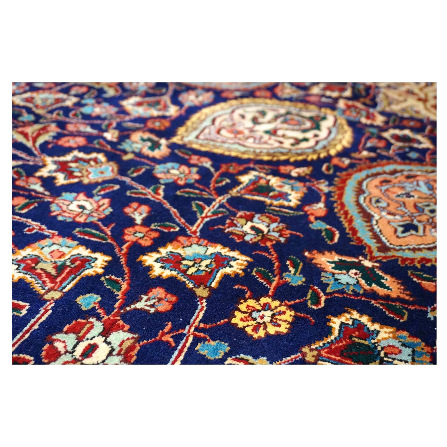 Antique Persian Tabriz Wool 12 x 19 Red, Blue & Orange Handmade Area Rug #9902618