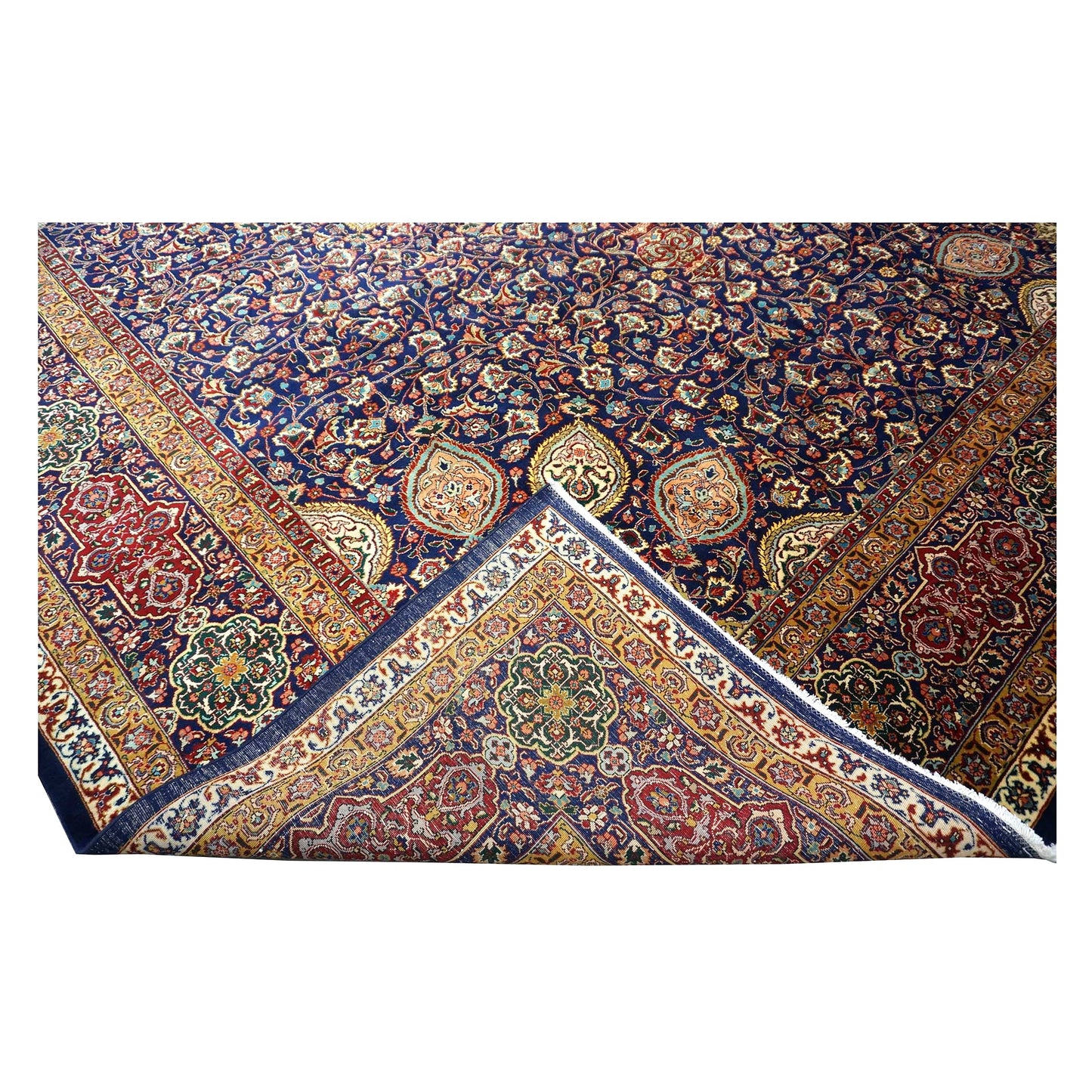 Antique Persian Tabriz Wool 12 x 19 Red, Blue & Orange Handmade Area Rug #9902618