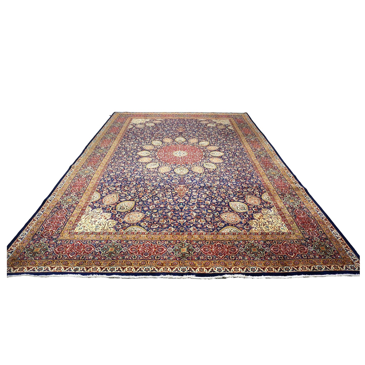 Antique Persian Tabriz Wool 12 x 19 Red, Blue & Orange Handmade Area Rug #9902618