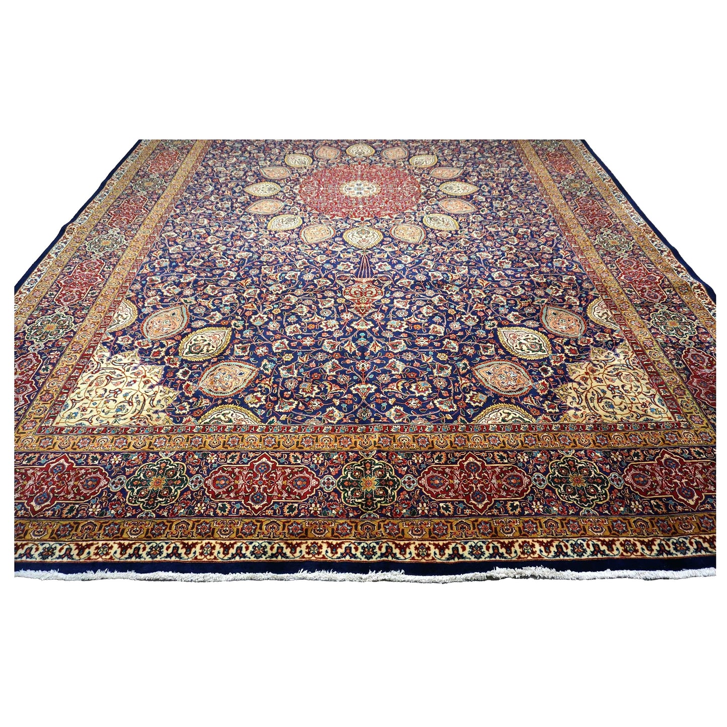 Antique Persian Tabriz Wool 12 x 19 Red, Blue & Orange Handmade Area Rug #9902618