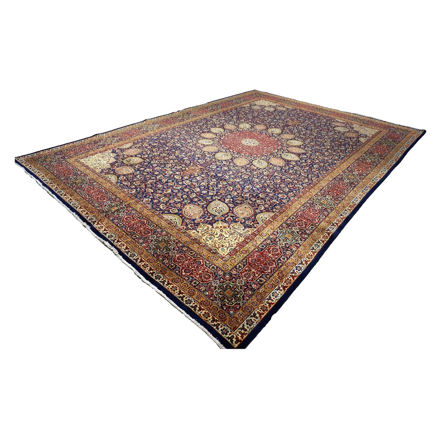 Antique Persian Tabriz Wool 12 x 19 Red, Blue & Orange Handmade Area Rug #9902618