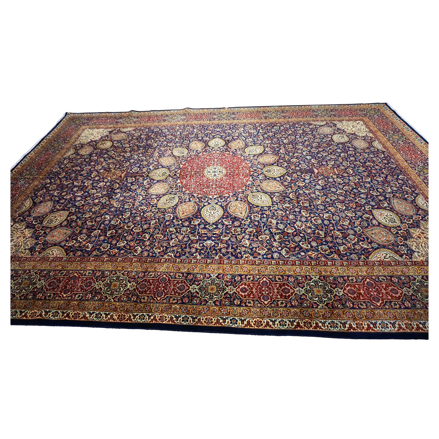Antique Persian Tabriz Wool 12 x 19 Red, Blue & Orange Handmade Area Rug #9902618
