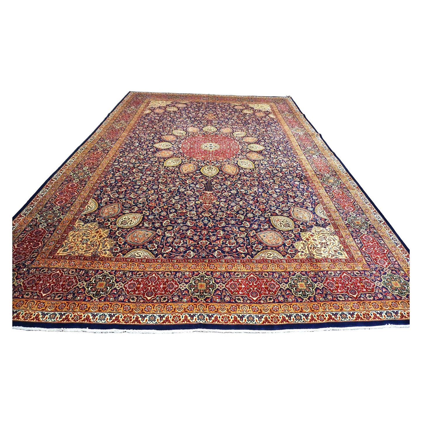 Antique Persian Tabriz Wool 12 x 19 Red, Blue & Orange Handmade Area Rug #9902618
