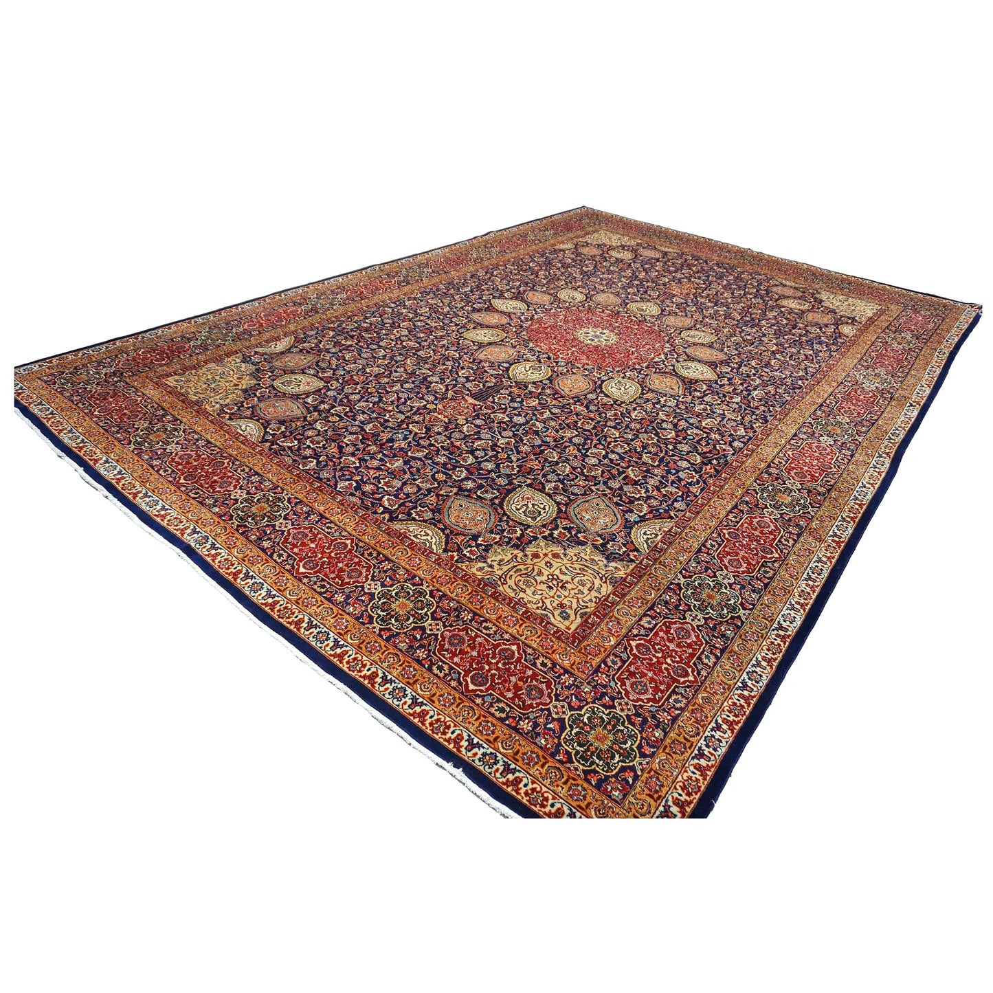 Antique Persian Tabriz Wool 12 x 19 Red, Blue & Orange Handmade Area Rug #9902618