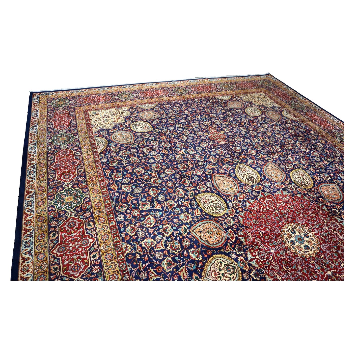 Antique Persian Tabriz Wool 12 x 19 Red, Blue & Orange Handmade Area Rug #9902618