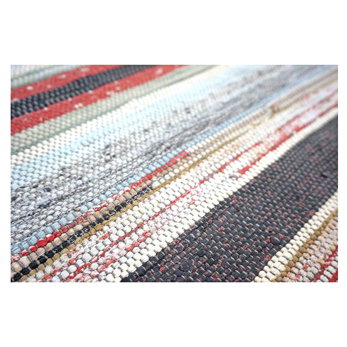Antique American Rag Rug Cotton 10x15 Ivory, Red & Blue Handmade Area Rug #9902624