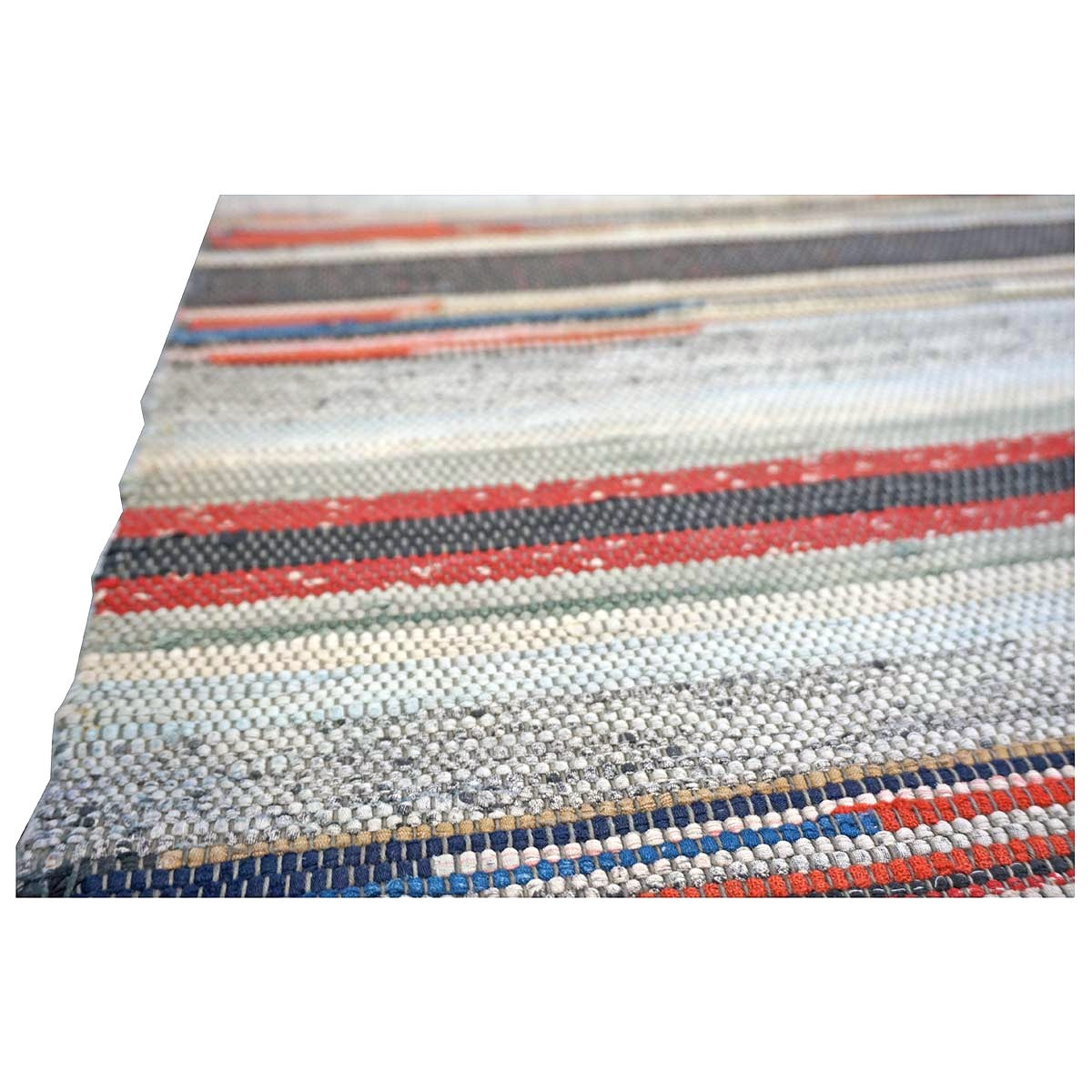 Antique American Rag Rug Cotton 10x15 Ivory, Red & Blue Handmade Area Rug #9902624