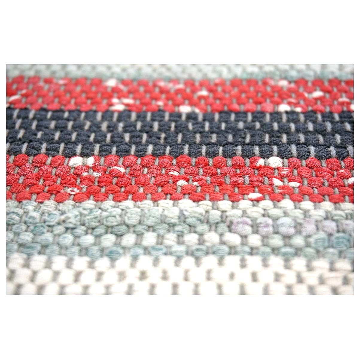 Antique American Rag Rug Cotton 10x15 Ivory, Red & Blue Handmade Area Rug #9902624