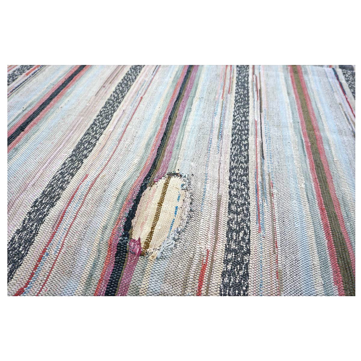 Antique American Rag Rug Cotton 10x15 Ivory, Red & Blue Handmade Area Rug #9902624