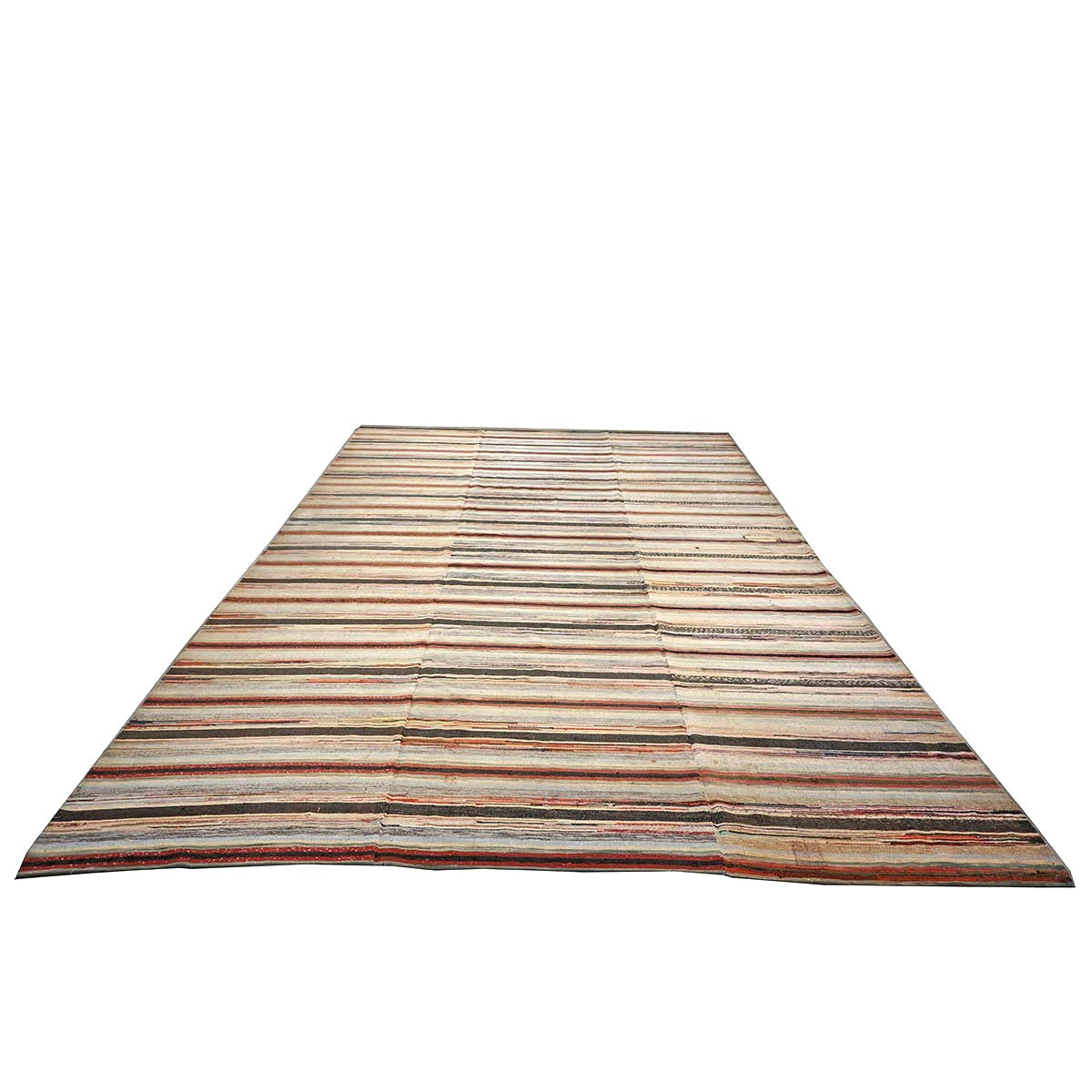 Antique American Rag Rug Cotton 10x15 Ivory, Red & Blue Handmade Area Rug #9902624