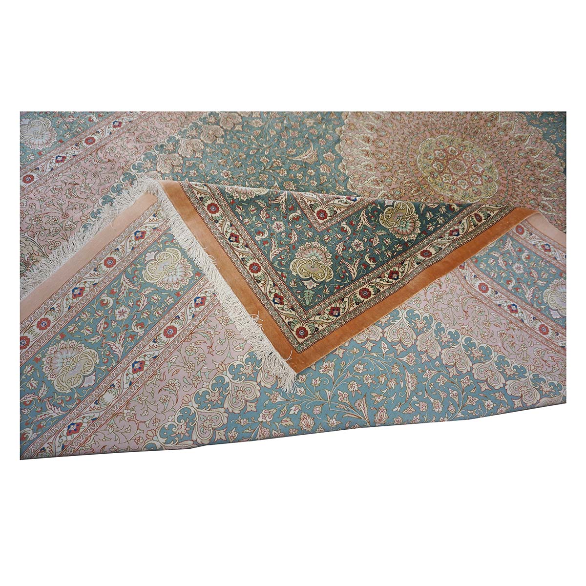 Persian Silk Qum 6x9 Teal, Ivory & Red Handmade Area Rug #9902653