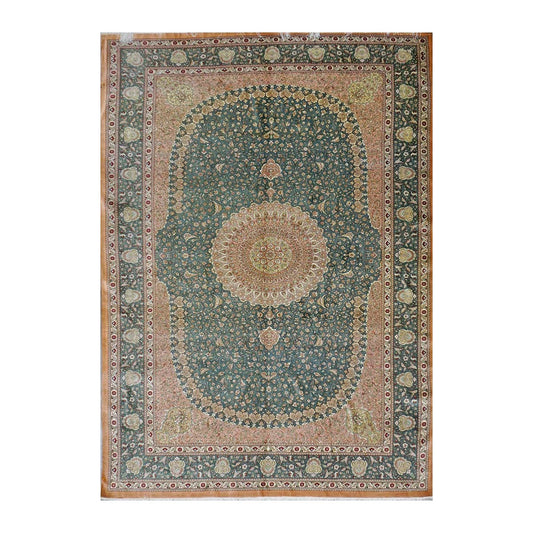 Persian Silk Qum 6x9 Teal, Ivory & Red Handmade Area Rug #9902653