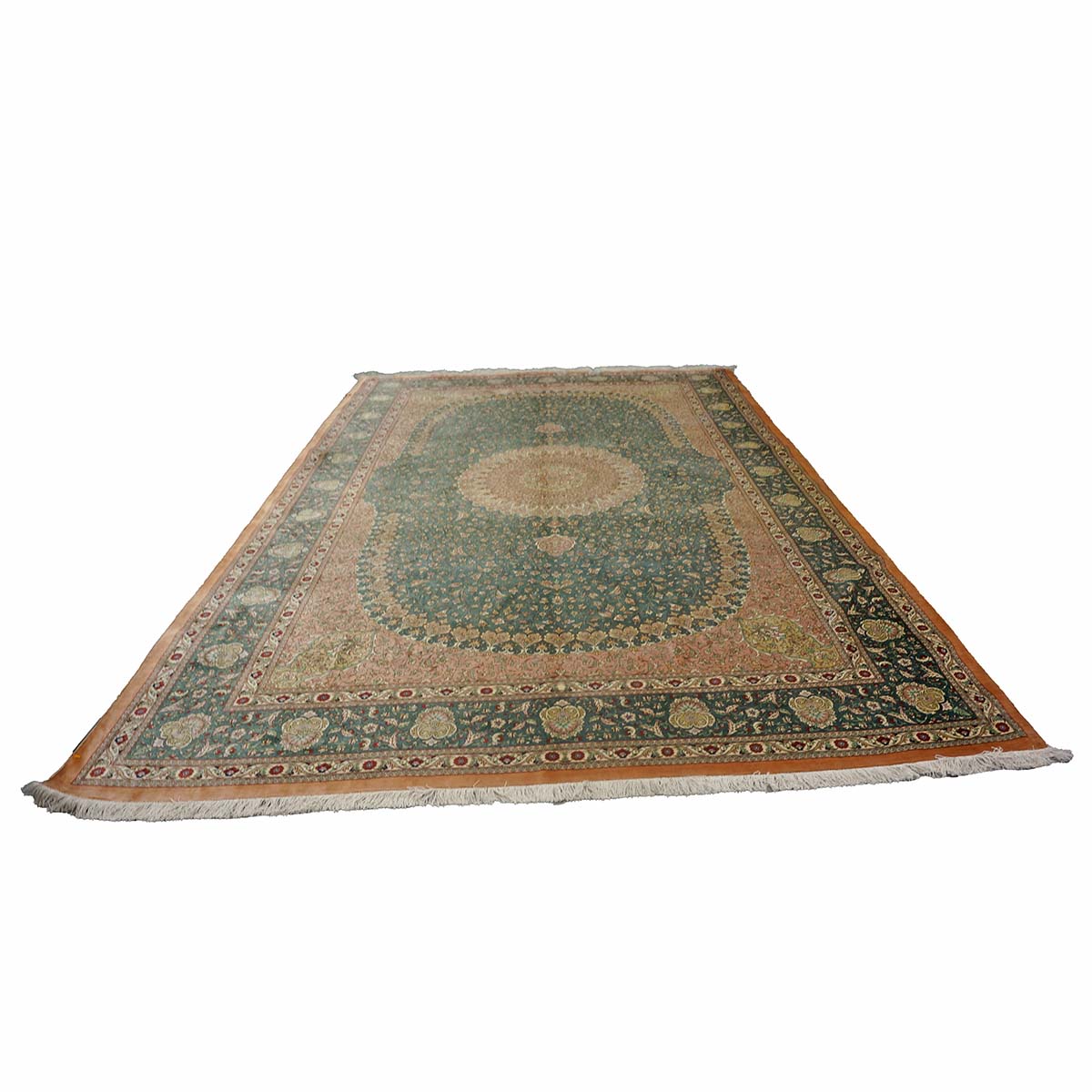 Persian Silk Qum 6x9 Teal, Ivory & Red Handmade Area Rug #9902653