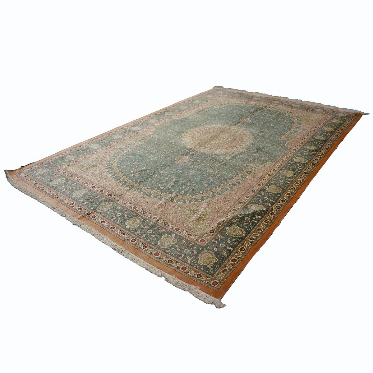 Persian Silk Qum 6x9 Teal, Ivory & Red Handmade Area Rug #9902653