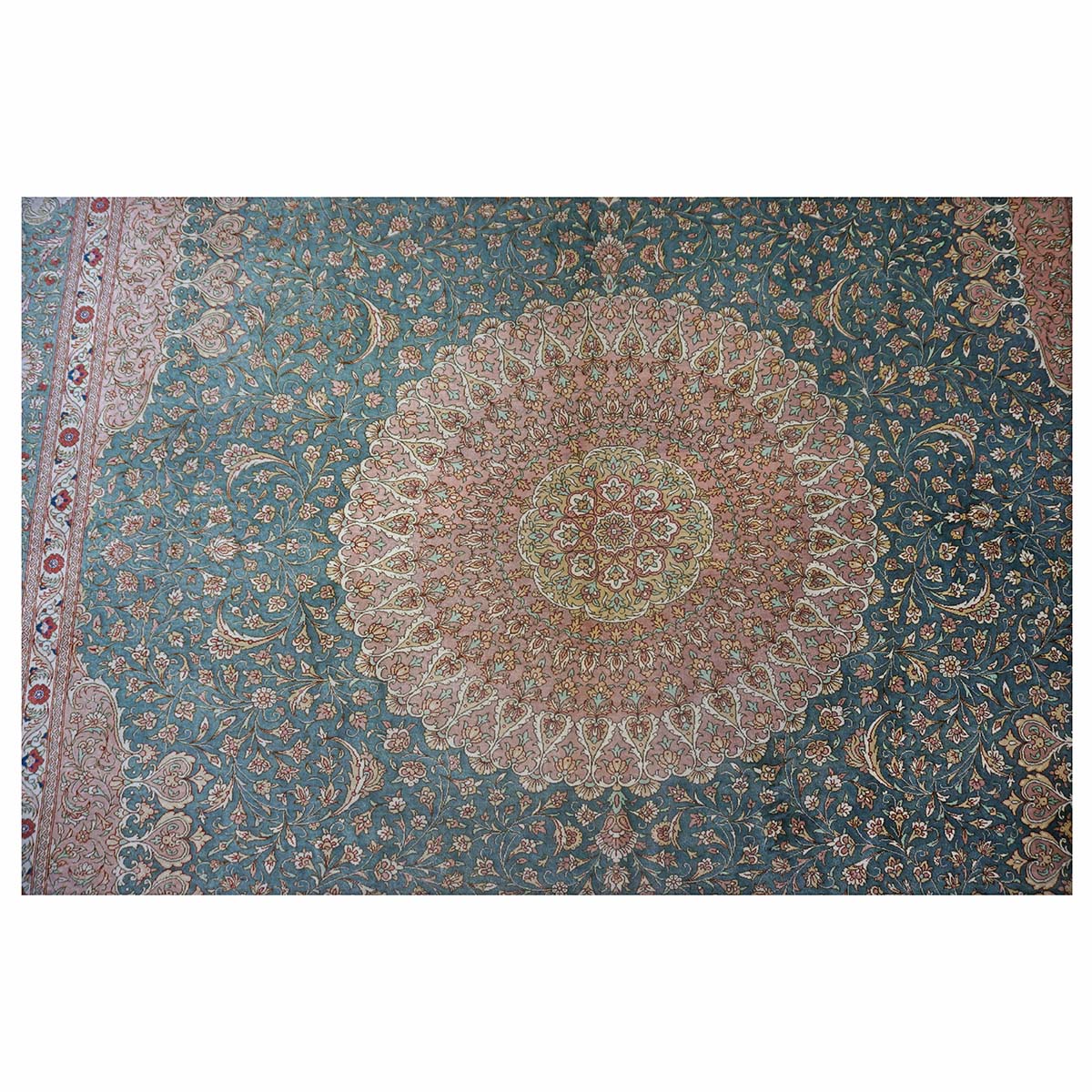 Persian Silk Qum 6x9 Teal, Ivory & Red Handmade Area Rug #9902653