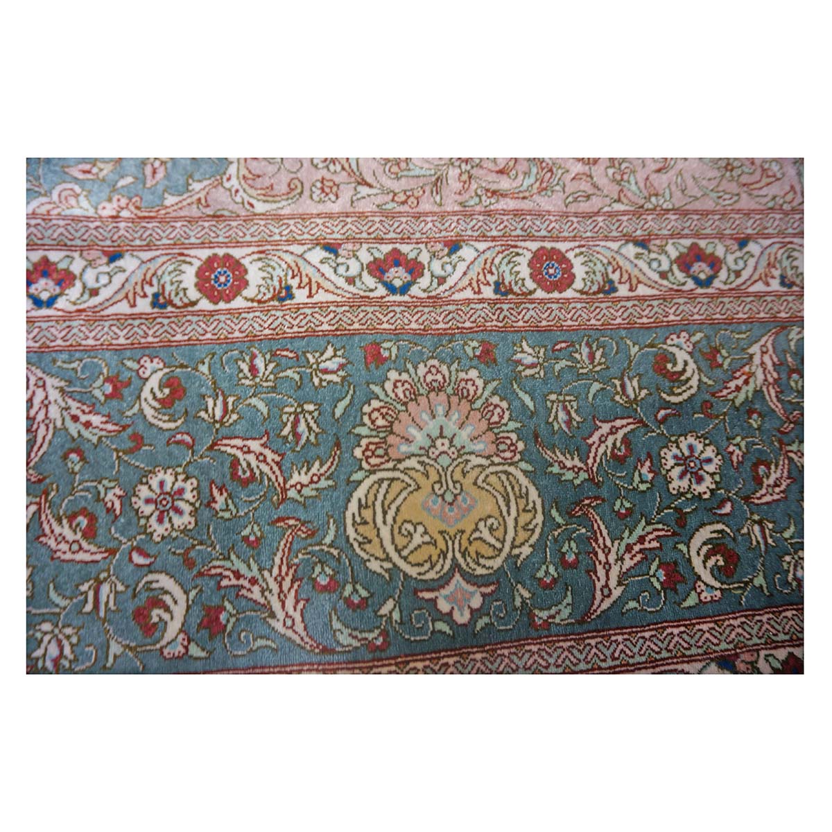 Persian Silk Qum 6x9 Teal, Ivory & Red Handmade Area Rug #9902653