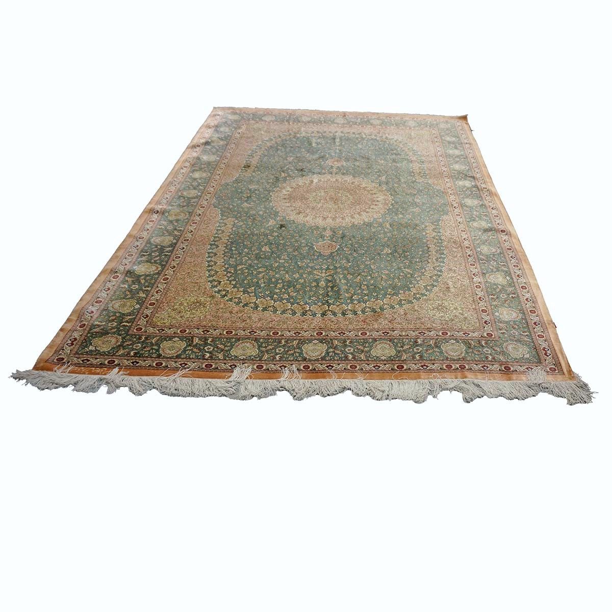 Persian Silk Qum 6x9 Teal, Ivory & Red Handmade Area Rug #9902653