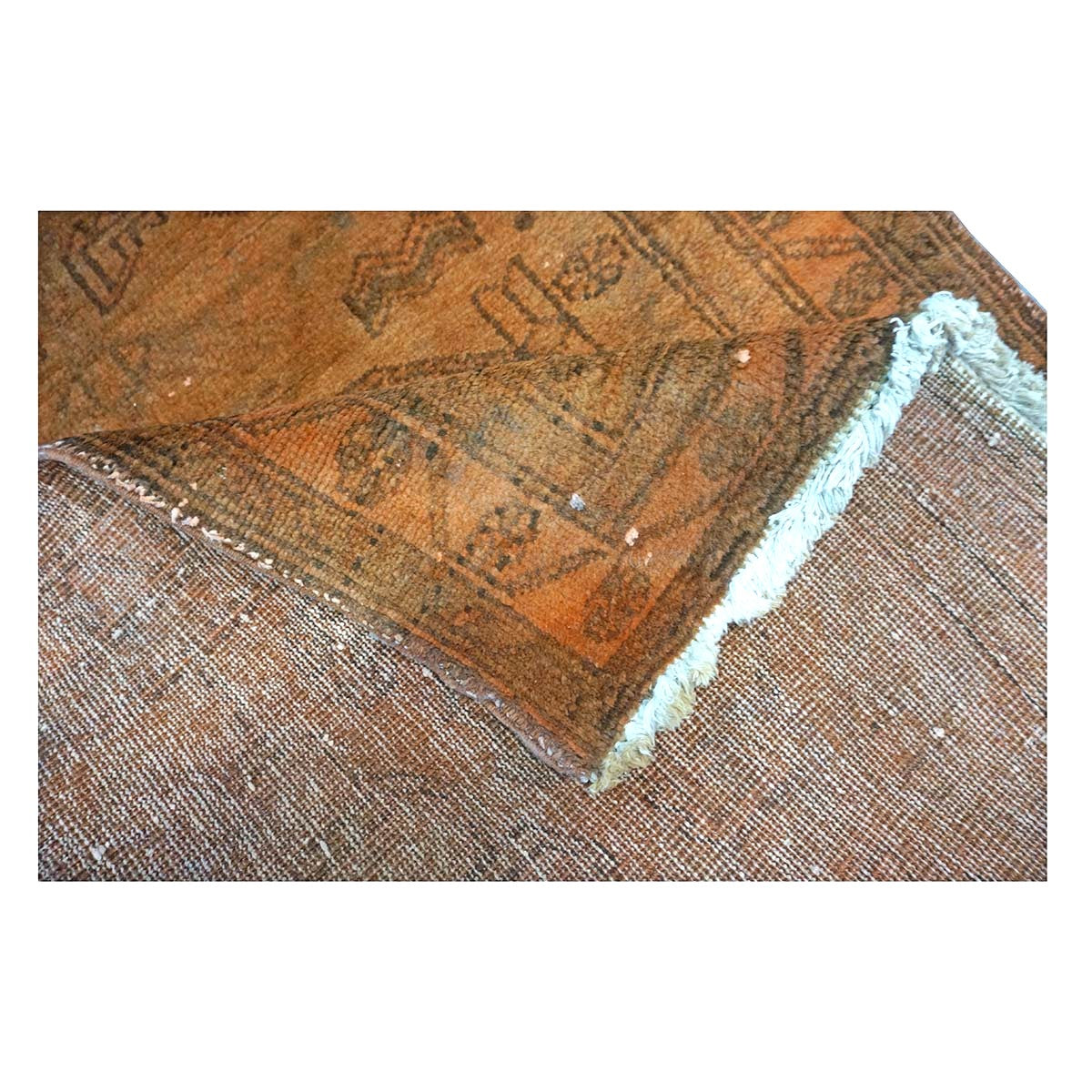 Vintage Persian Distressed Overdye Wool 3x10 Orange Handmade Runner Rug # 9902699