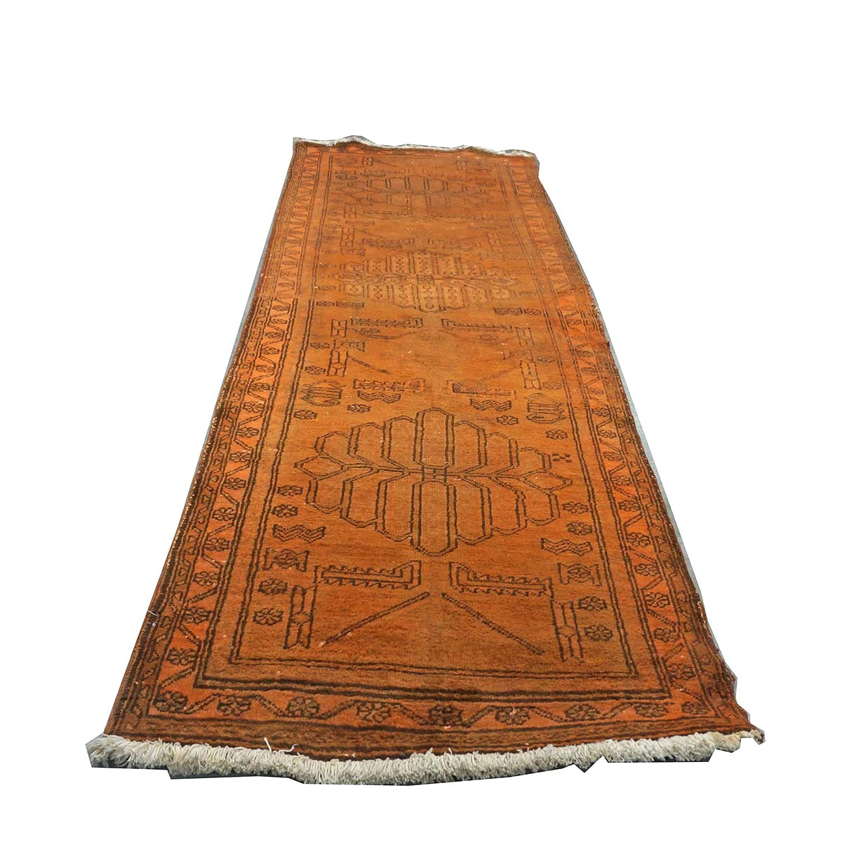 Vintage Persian Distressed Overdye Wool 3x10 Orange Handmade Runner Rug # 9902699