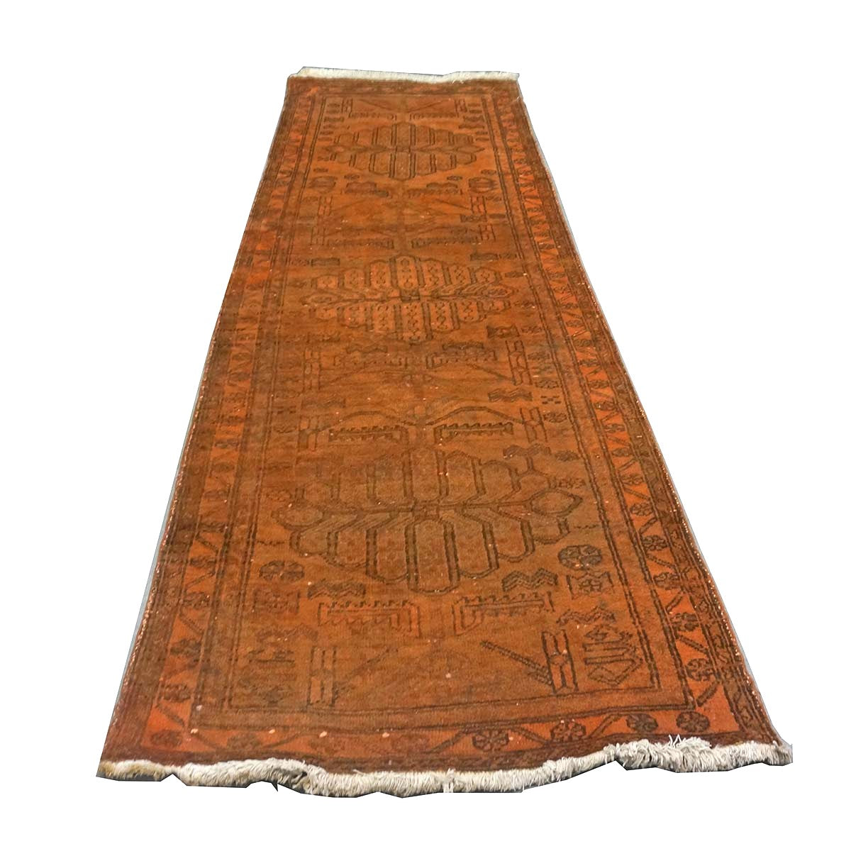 Vintage Persian Distressed Overdye Wool 3x10 Orange Handmade Runner Rug # 9902699
