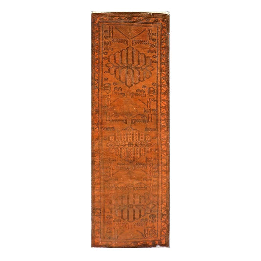 Vintage Persian Distressed Overdye Wool 3x10 Orange Handmade Runner Rug # 9902699