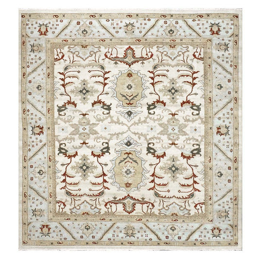 Afghan Sultanabad Masters Wool 8x9 Ivory, Light Blue & Rust Handmade Area Rug #9902705