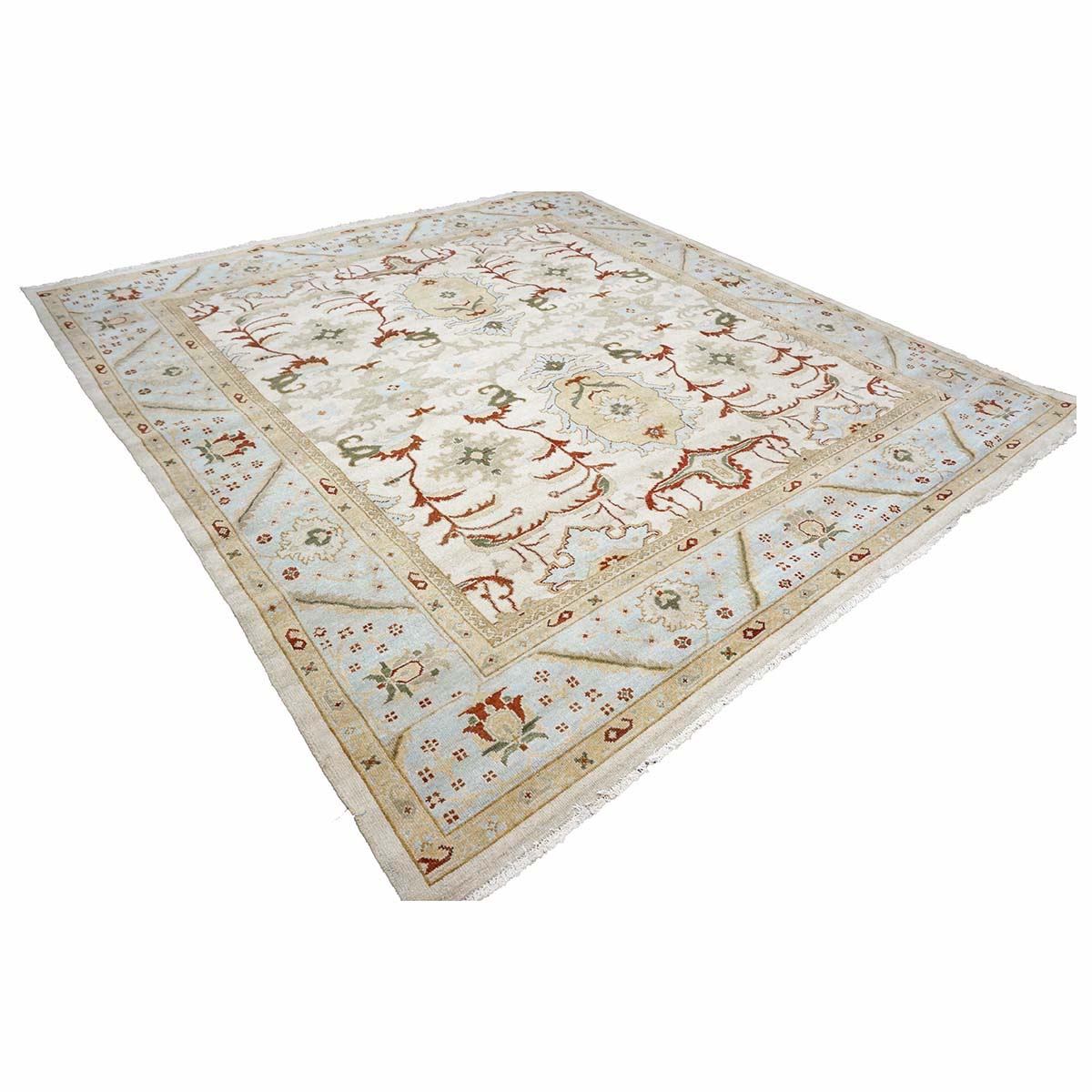 Afghan Sultanabad Masters Wool 8x9 Ivory, Light Blue & Rust Handmade Area Rug #9902705