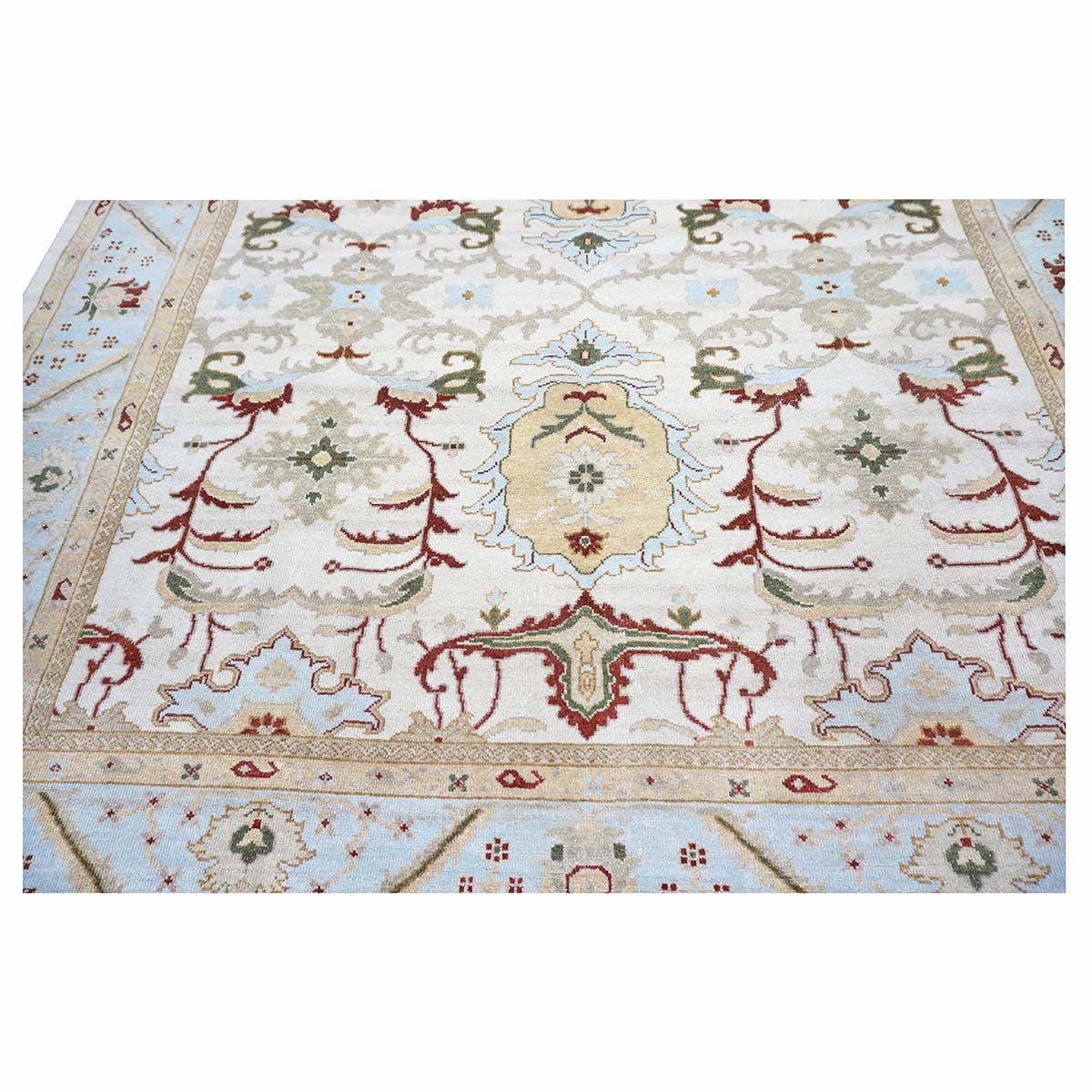 Afghan Sultanabad Masters Wool 8x9 Ivory, Light Blue & Rust Handmade Area Rug #9902705