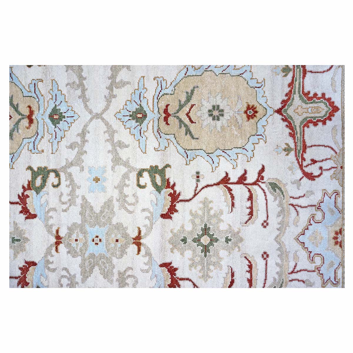 Afghan Sultanabad Masters Wool 8x9 Ivory, Light Blue & Rust Handmade Area Rug #9902705