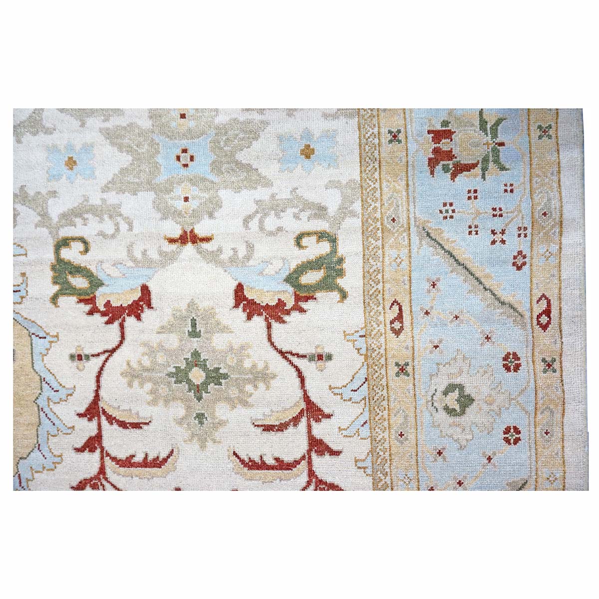 Afghan Sultanabad Masters Wool 8x9 Ivory, Light Blue & Rust Handmade Area Rug #9902705