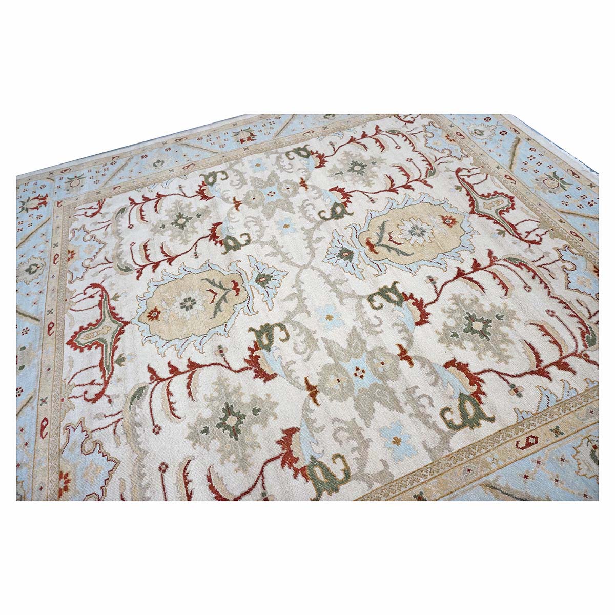 Afghan Sultanabad Masters Wool 8x9 Ivory, Light Blue & Rust Handmade Area Rug #9902705