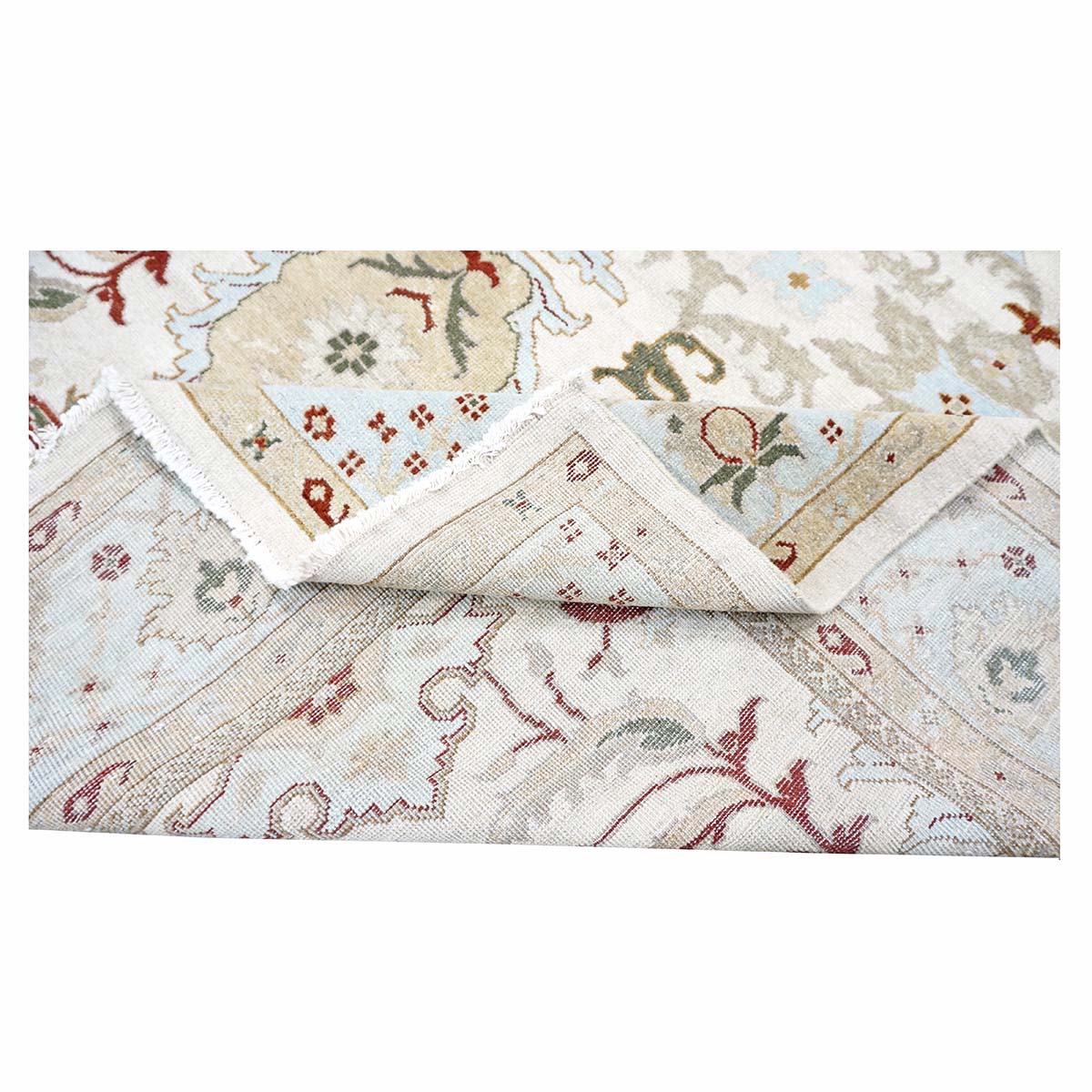Afghan Sultanabad Masters Wool 8x9 Ivory, Light Blue & Rust Handmade Area Rug #9902705