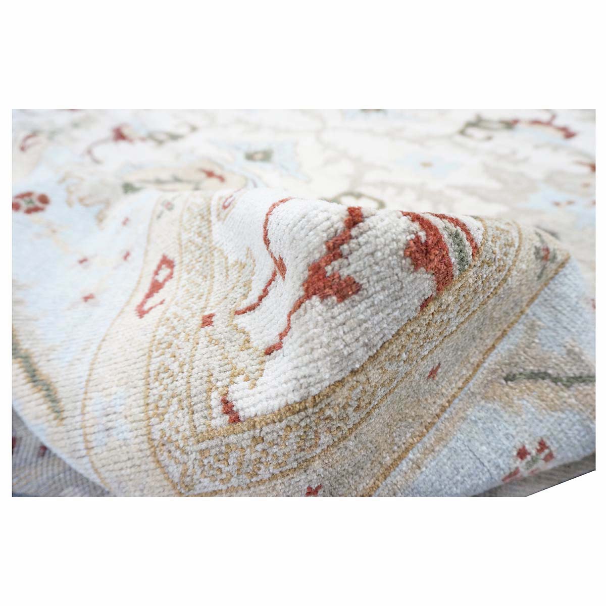 Afghan Sultanabad Masters Wool 8x9 Ivory, Light Blue & Rust Handmade Area Rug #9902705