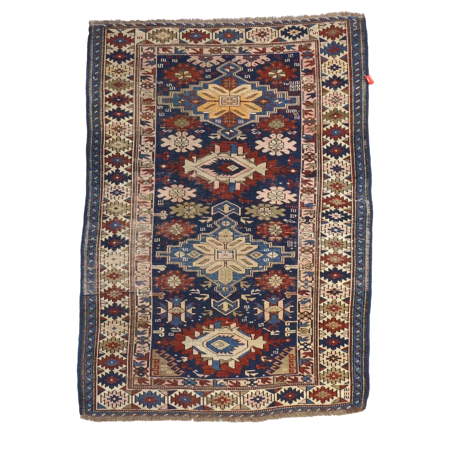 Antique Azarbijiani Kazak Wool 4x5 Navy & Ivory Handmade Area Rug #9902724