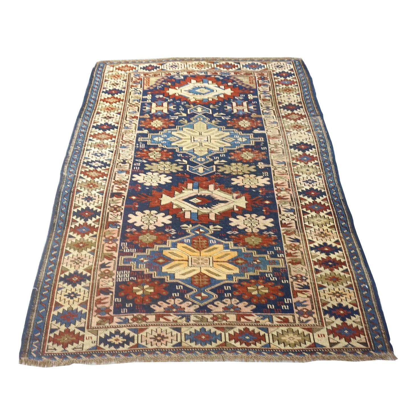 Antique Azarbijiani Kazak Wool 4x5 Navy & Ivory Handmade Area Rug #9902724