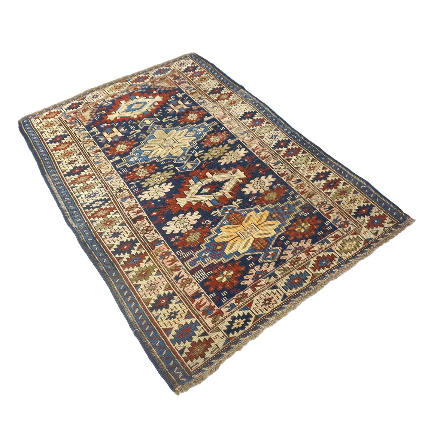 Antique Azarbijiani Kazak Wool 4x5 Navy & Ivory Handmade Area Rug #9902724