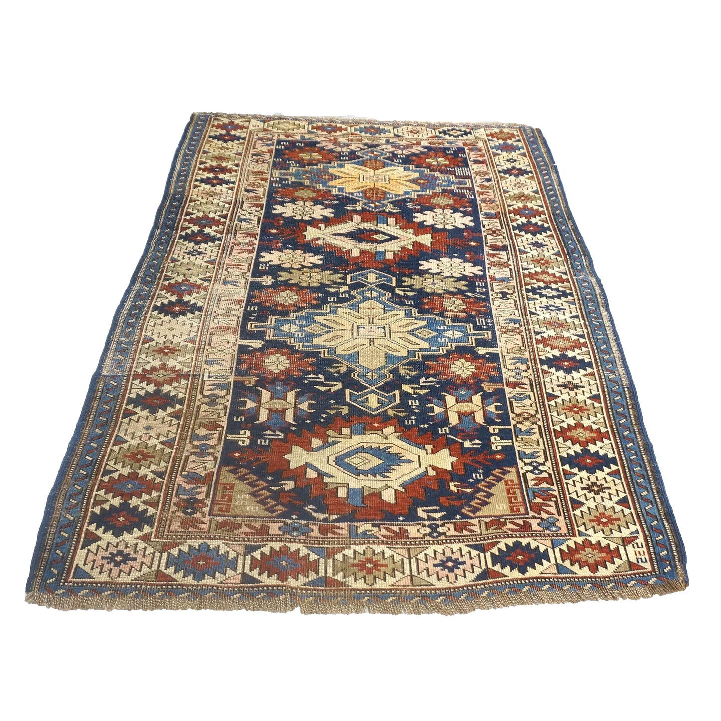 Antique Azarbijiani Kazak Wool 4x5 Navy & Ivory Handmade Area Rug #9902724