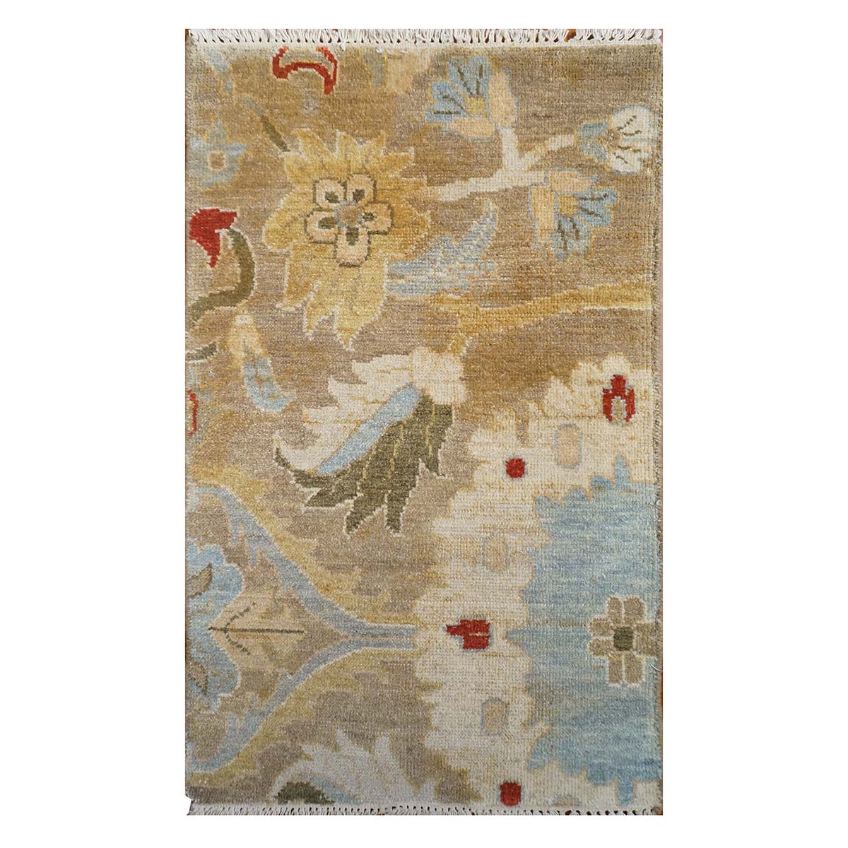 Afghan Sultanabad Wool 3x3 Light Blue & Olive Handmade Square Throw Rug #9902734