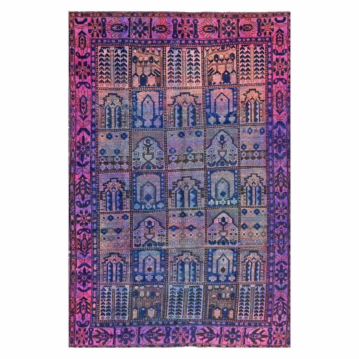 Vintage Persian Overdye Wool 6x10 Pink & Blue Handmade Area Rug # 9902739