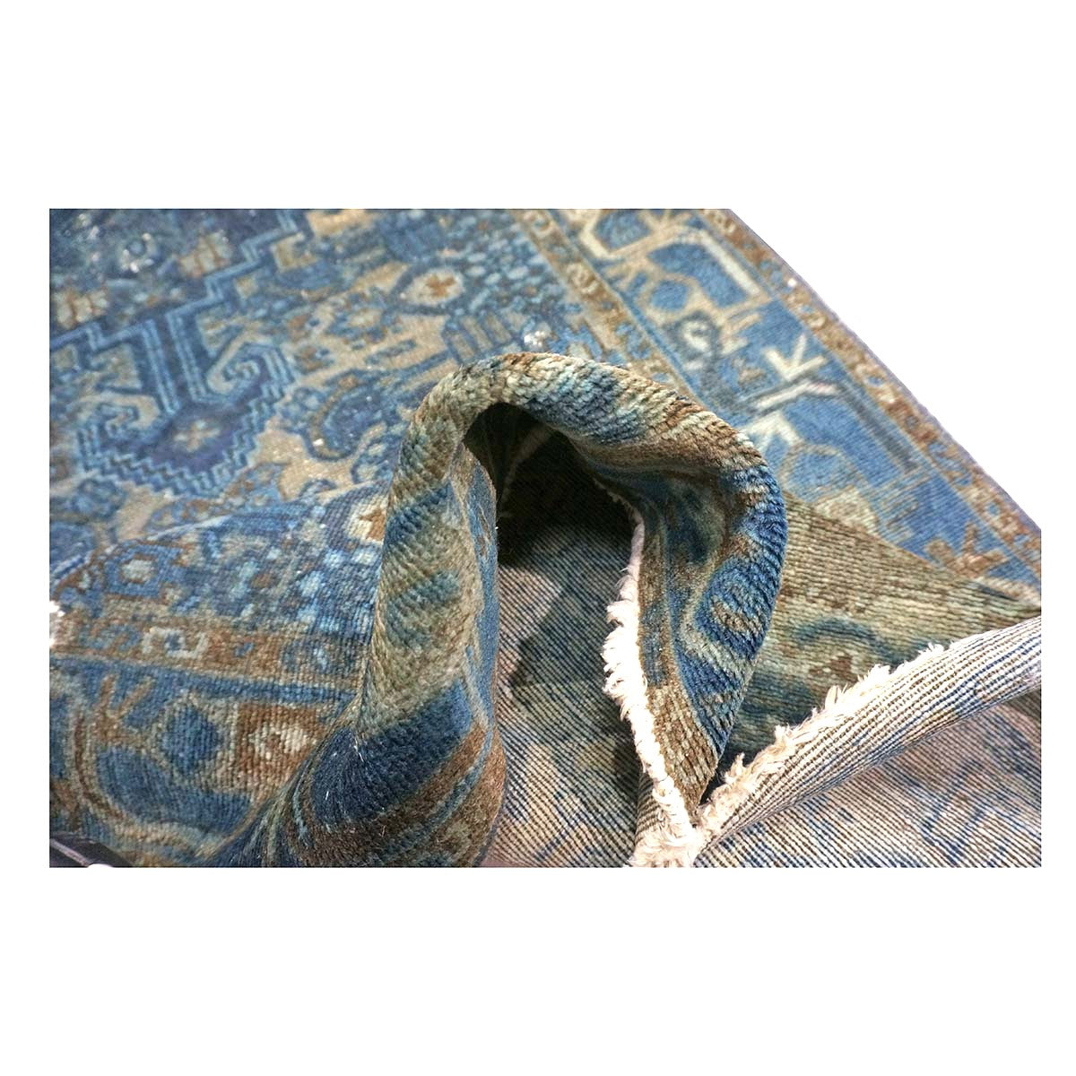 Vintage Persian Overdye Wool 3x9 Blue & Teal Handmade Runner Rug # 9902802