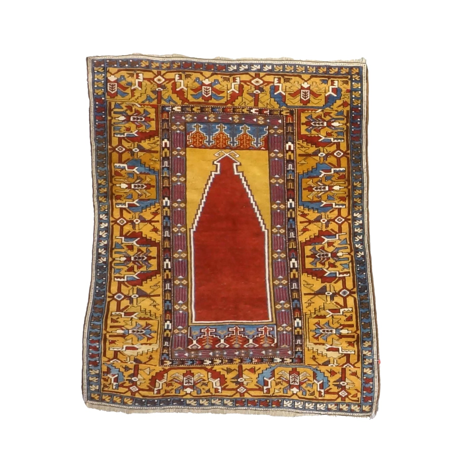 Antique Turkish Mudjar Wool 4x5 Red & Gold Handmade Area Rug #9902810
