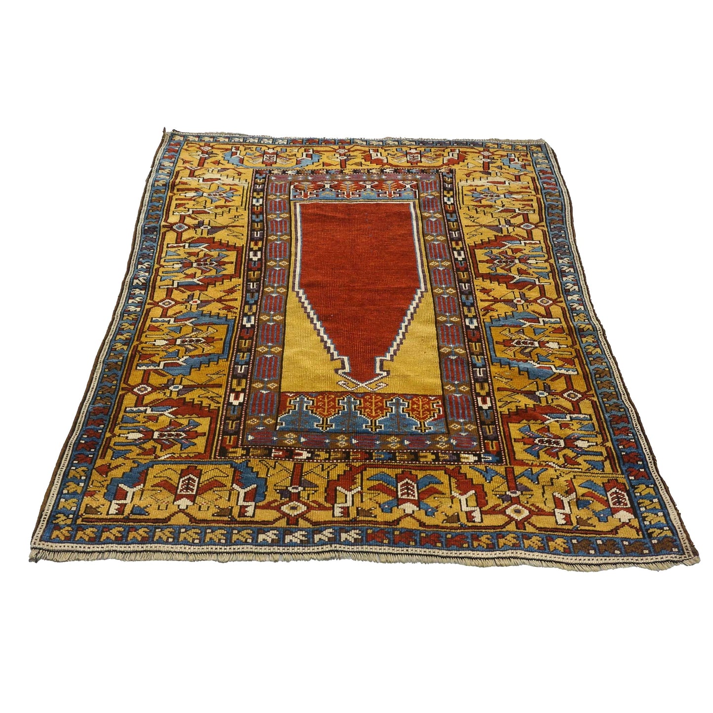 Antique Turkish Mudjar Wool 4x5 Red & Gold Handmade Area Rug #9902810