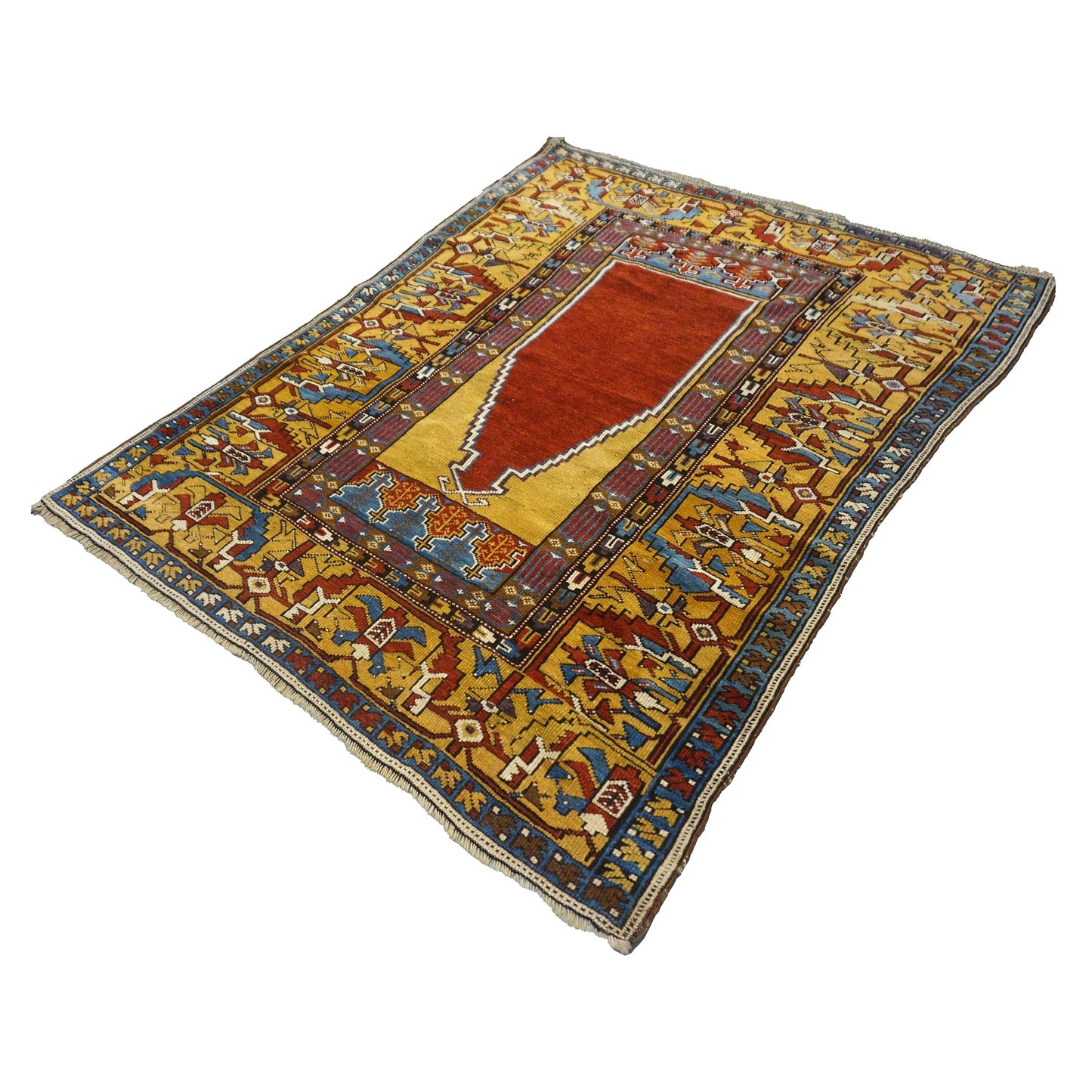Antique Turkish Mudjar Wool 4x5 Red & Gold Handmade Area Rug #9902810