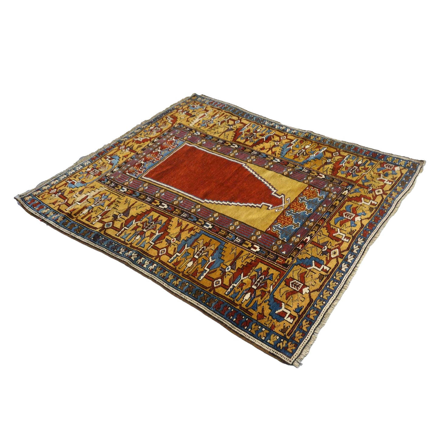 Antique Turkish Mudjar Wool 4x5 Red & Gold Handmade Area Rug #9902810