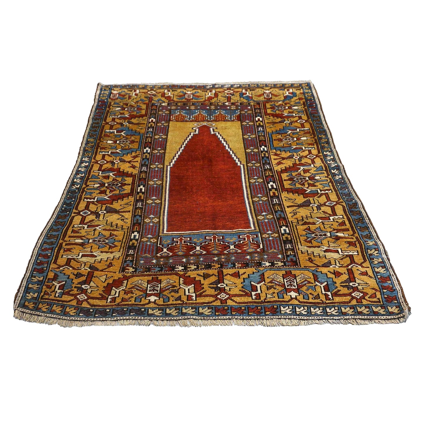 Antique Turkish Mudjar Wool 4x5 Red & Gold Handmade Area Rug #9902810