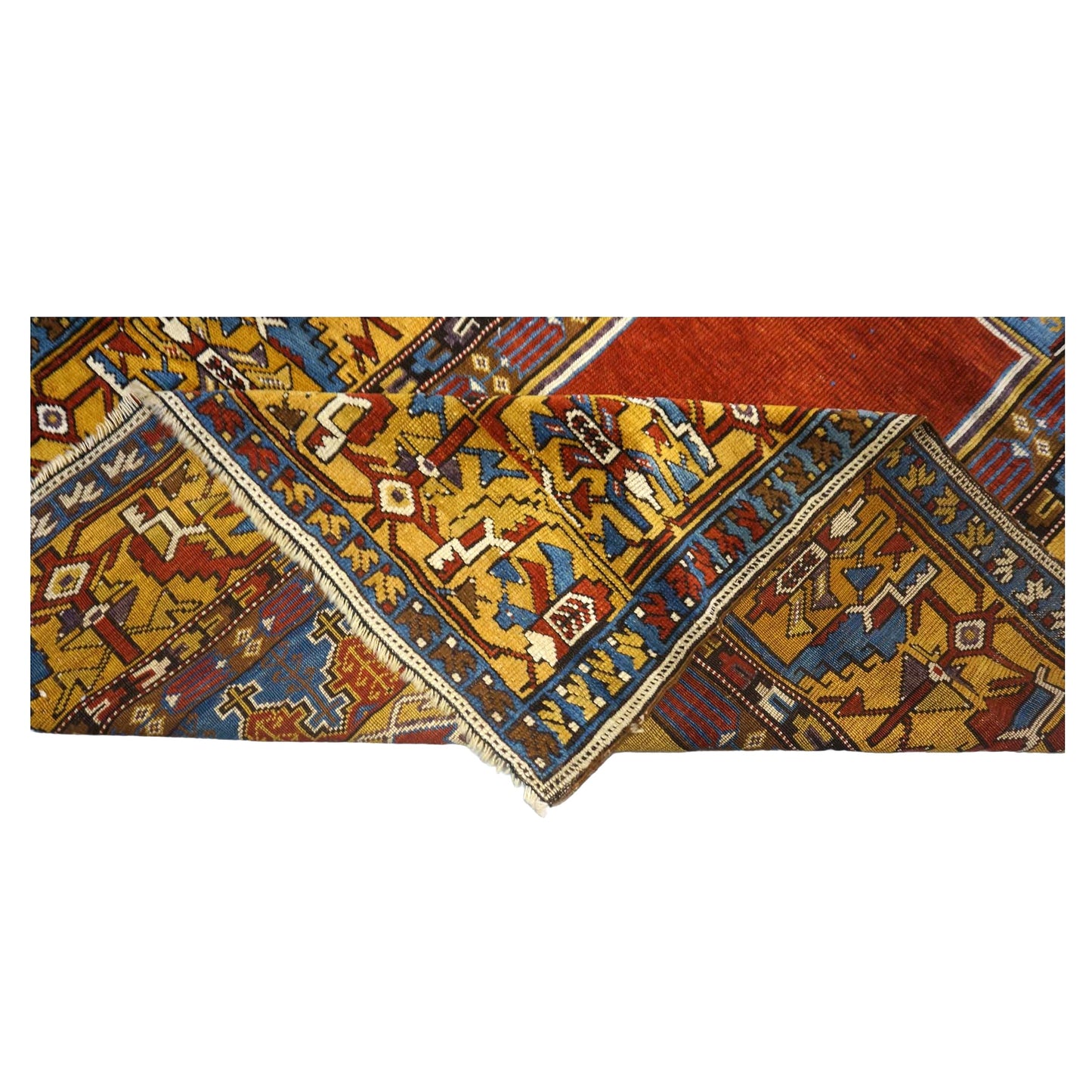 Antique Turkish Mudjar Wool 4x5 Red & Gold Handmade Area Rug #9902810