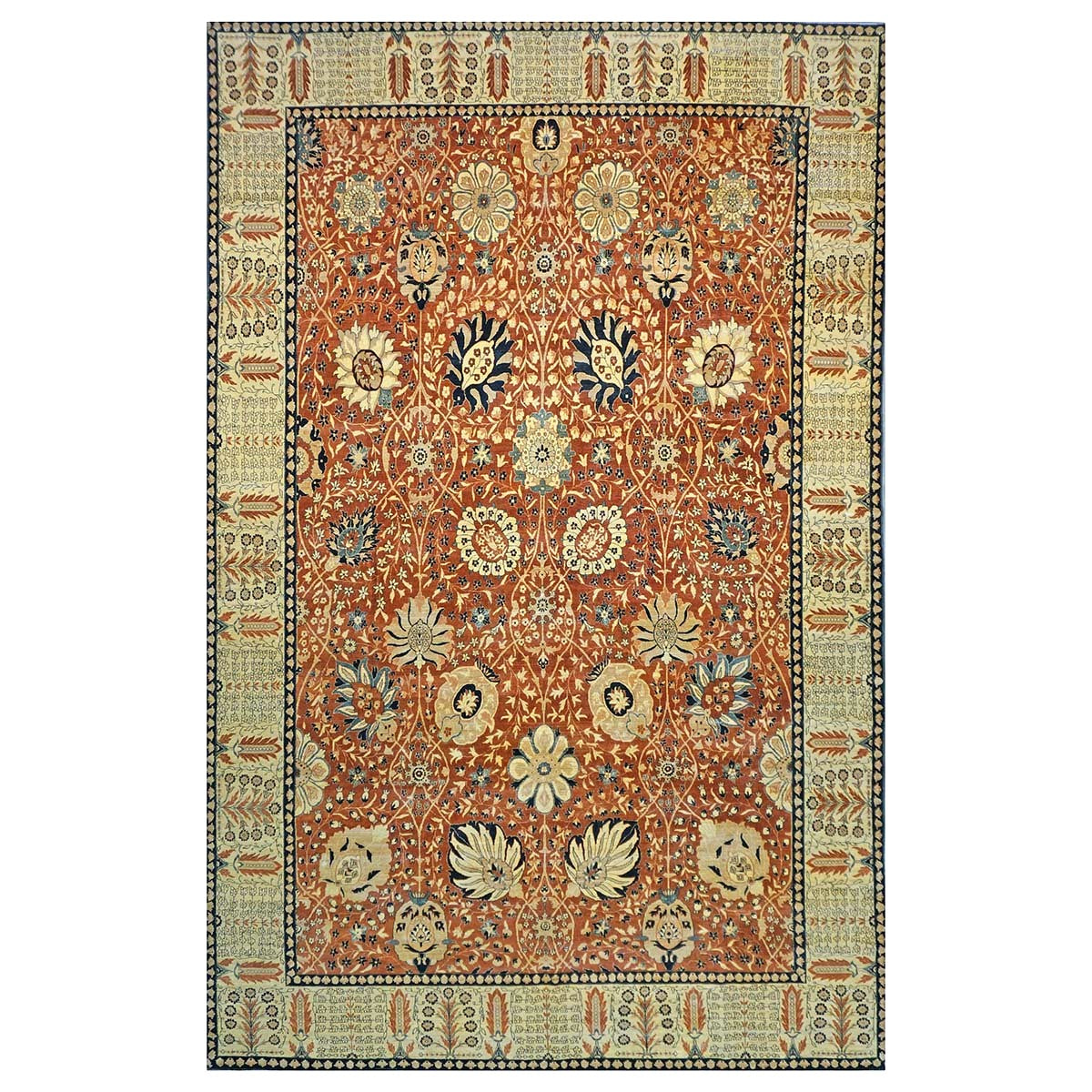 Persian Tabriz Haji Jalili Wool 12 x 18 Rust, Navy Blue & Ivory Handmade Area Rug #9902816