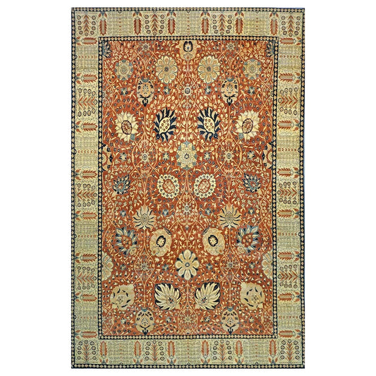 Persian Tabriz Haji Jalili Wool 12 x 18 Rust, Navy Blue & Ivory Handmade Area Rug #9902816