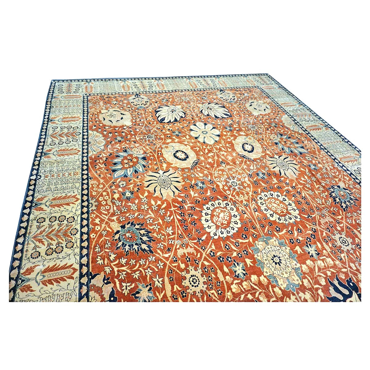 Persian Tabriz Haji Jalili Wool 12 x 18 Rust, Navy Blue & Ivory Handmade Area Rug #9902816